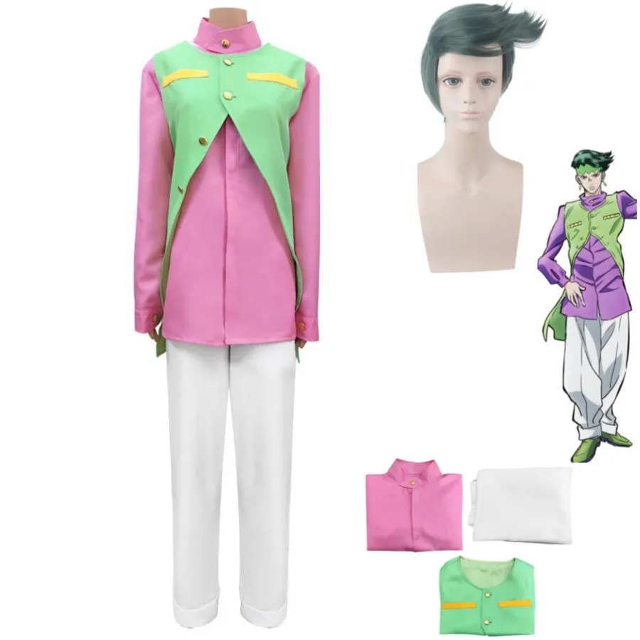 

Anime JoJo's Bizarre Adventure：Diamond Is Unbreakable Rohan Kishibe Cosplay Costume Wig Pink Shirt Man Woman Halloween Suit