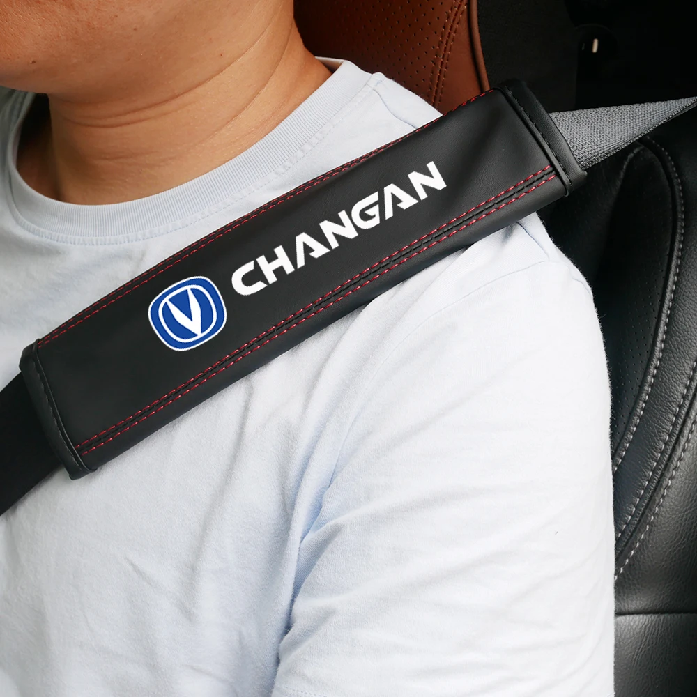 

1 pcs Leather Car Seat Belt Cover Protect shoulders Car Decoration Strap Pad for Changan LOGO Auto Interior accessories