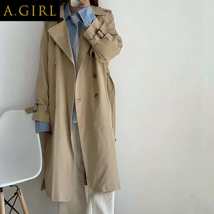 

A GIRLS Long Style Trench Women Leisure Basic Loose All-match Retro Elegant Gentle Classic College Popular Outwear Cozy Clothing