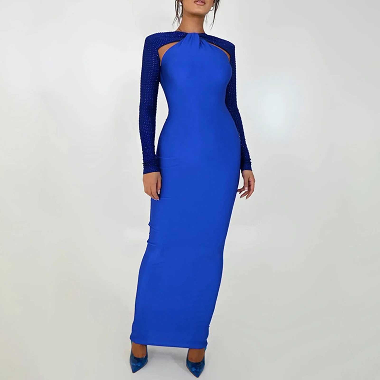 

Ladies Summer Dress Long Sleeve Tunic Bodycon Dress Patchwork Hollow Out Slim Fit High Waist Patchwork Party Clubwear Vestidos