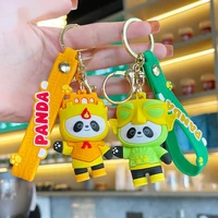 travel panda creative cute cartoon keychain lanyard car leather bag mobile phone car pendant fashion gift jewelry wholesale
