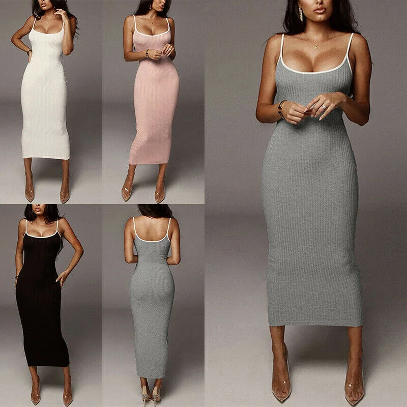 

Женское сексуальное облегающее платье без рукавов, женская летняя облегающая Клубная одежда, вечернее платье миди