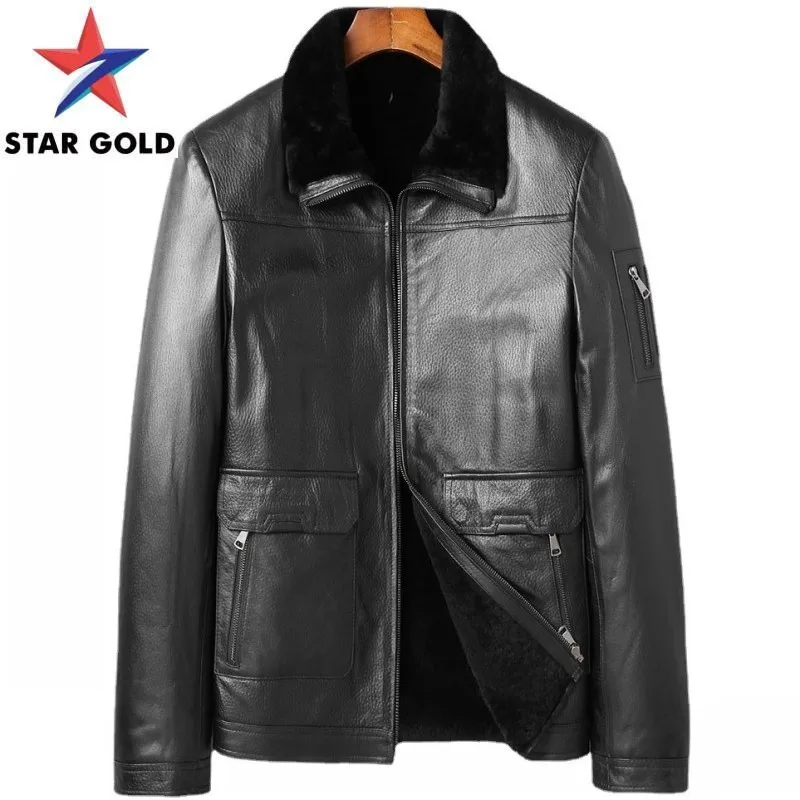 

Sheepskin Real Winter Leather Jacket Men Business Wool Turn-Down Collar Casual Coat Thick Warm Slim Long Sleeve Outerwear L-5XL