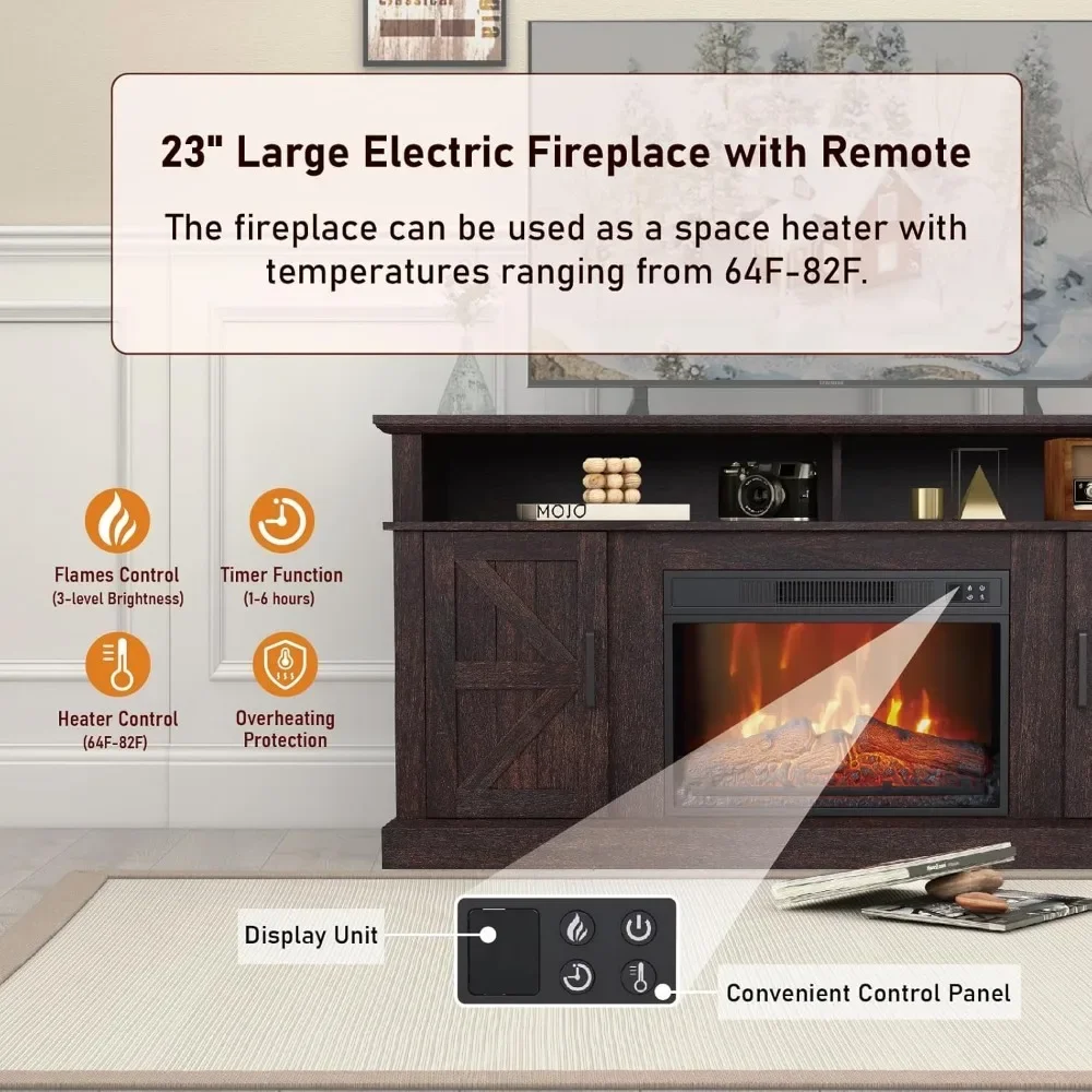 Каминная подставка под телевизор для телевизоров до 65 дюймов со шкафом хранения