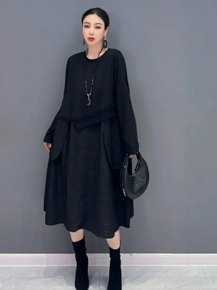 

Новинка осени 2023, Черное Трикотажное однотонное платье URIOR, свободное тонкое модное женское платье