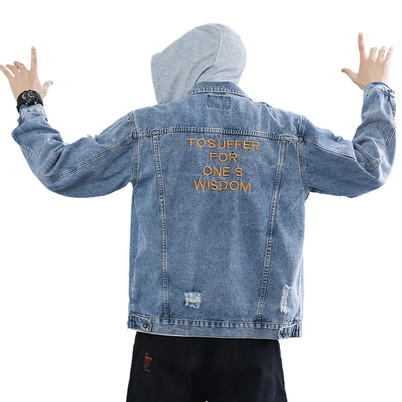 

Denim Jacket Mens Hooded Slim Fit Casual Streetwear Jean Jackets Long Sleeve Trendy Outerwear Autumn Winter Jacket Coat for Men