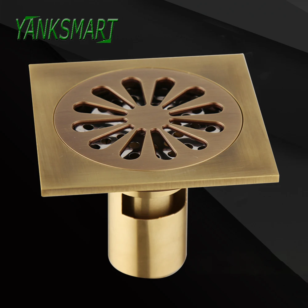 

YANKSMART Евро Античная латунная напольная стока дезодорант для ванной комнаты 100*100 мм квадратная фоторешетка отходы