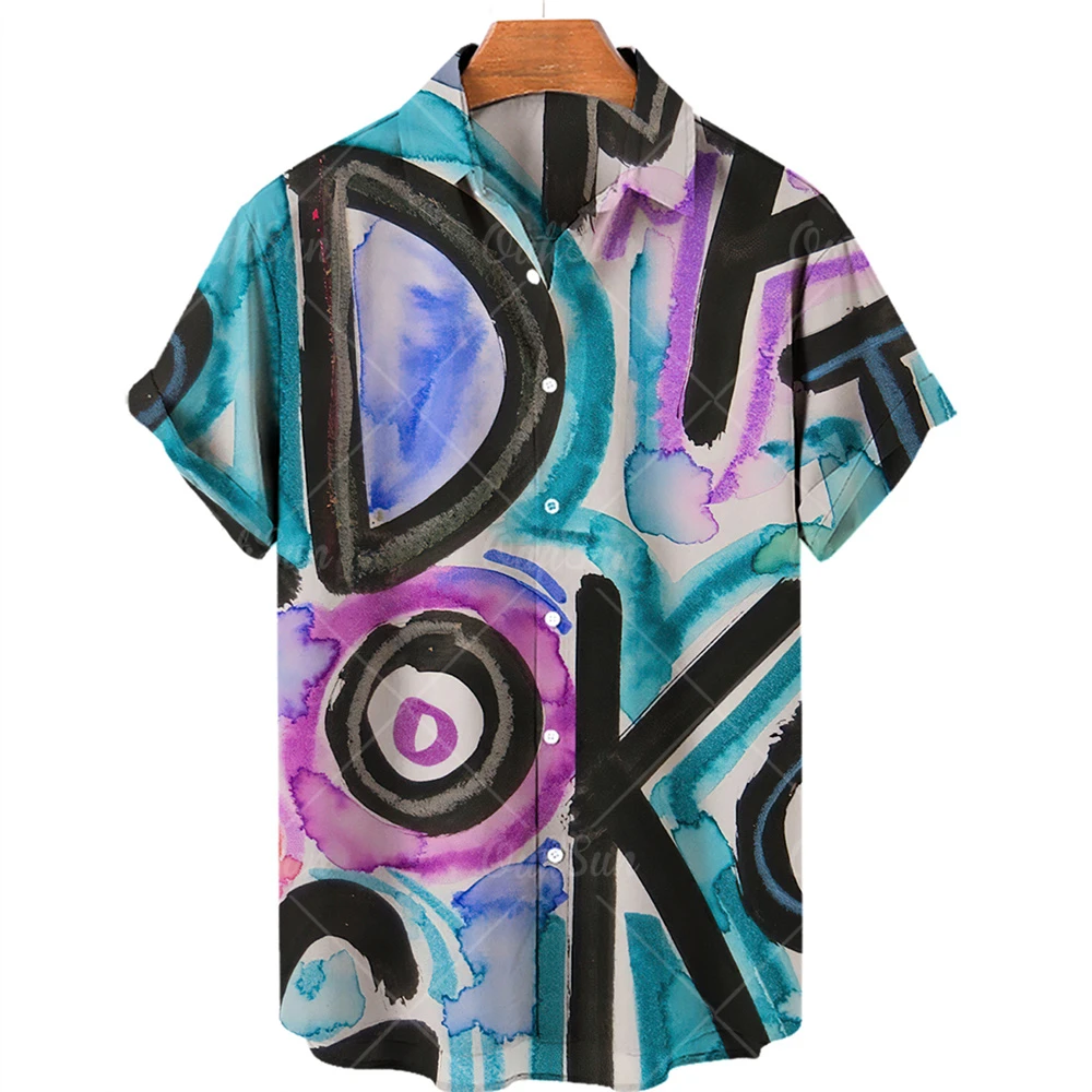 

2022 Graffiti Flower Summer Beach Travel New Men's Slim Short Sleeve Lapel Hawaiian Shirt Hot