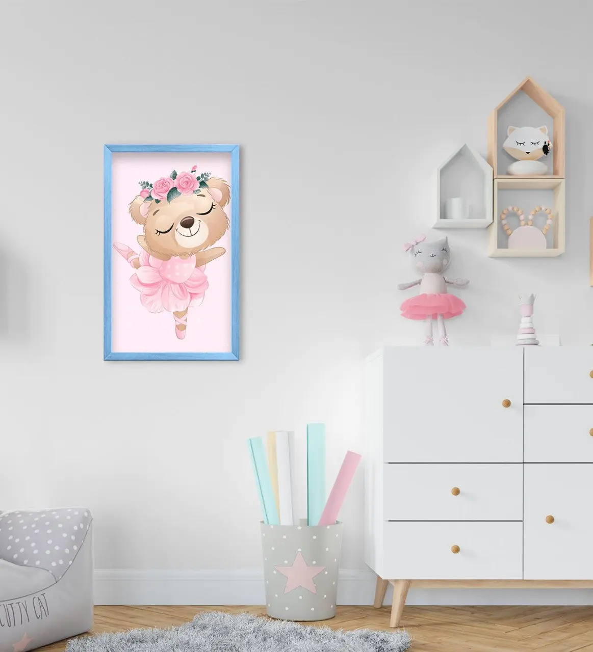 

BK дома с изображением милого плюшевого медведя дизайн декоративные синий деревянной рамке в детской комнате Tablo-2