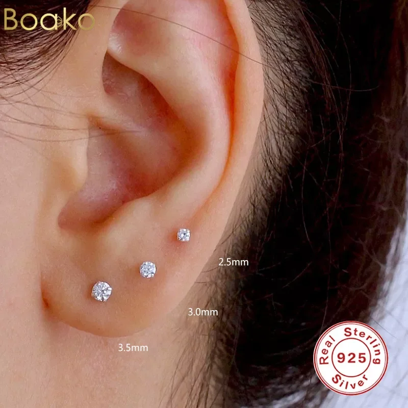 

100% plata de ley 925 Piercing Pendientes Mini Stud Earrings For Woman Girls Lovers' Minimalis INS Cute Earring 2.5MM/3MM/3.5MM