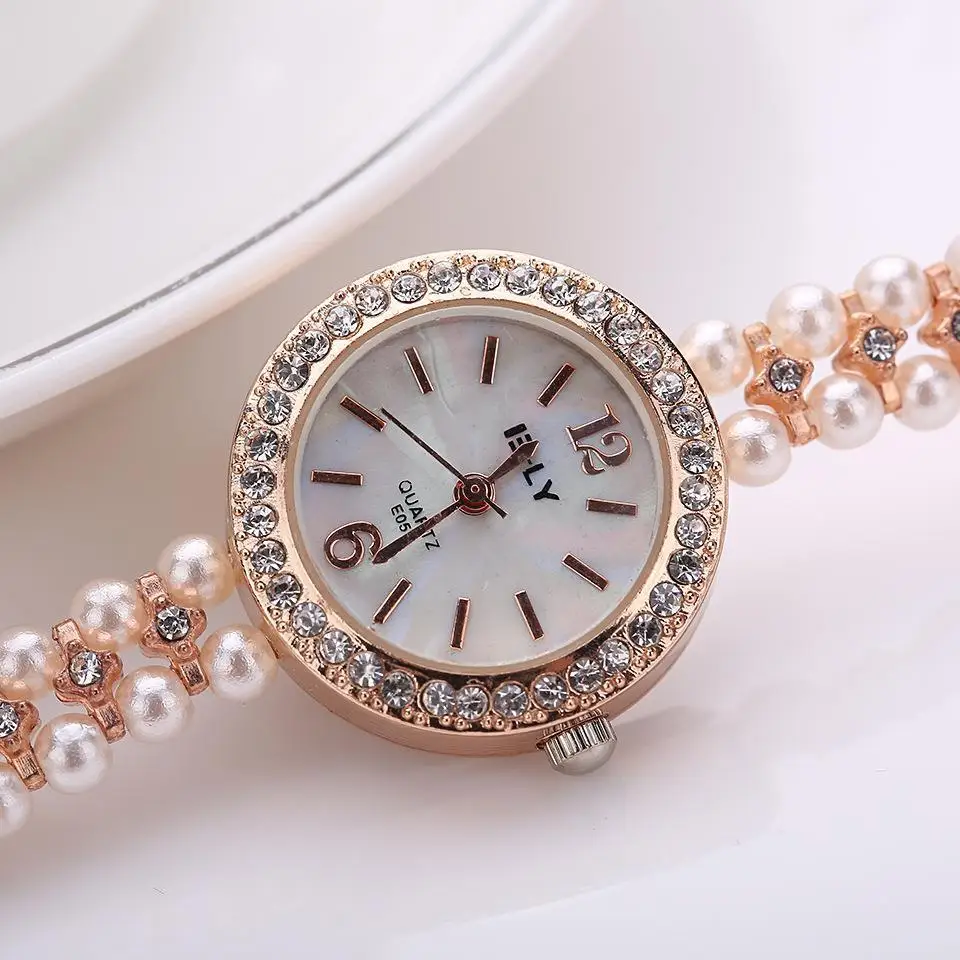 Ladies Quartz Watch Classic Fashion Ladies Pearl Steel Bracelet Alloy Watch Crystal Clock Ladies Watch Reloj