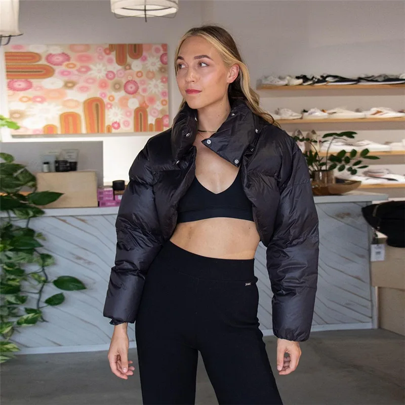 Fall/winter Women's 2021 Solid Color Slim-fitting Navel Fashion Stand-up Collar Long-sleeved Warm Down Jacket Women's Jacket