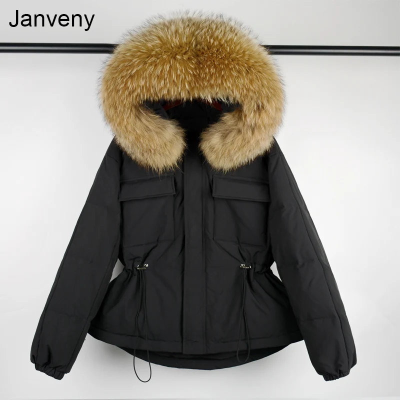 

Large Real Raccoon Fur Hooded Winter Down Coat 90% Duck Down Jacket Women Short Female Puffer Feather Waterproof Parkas