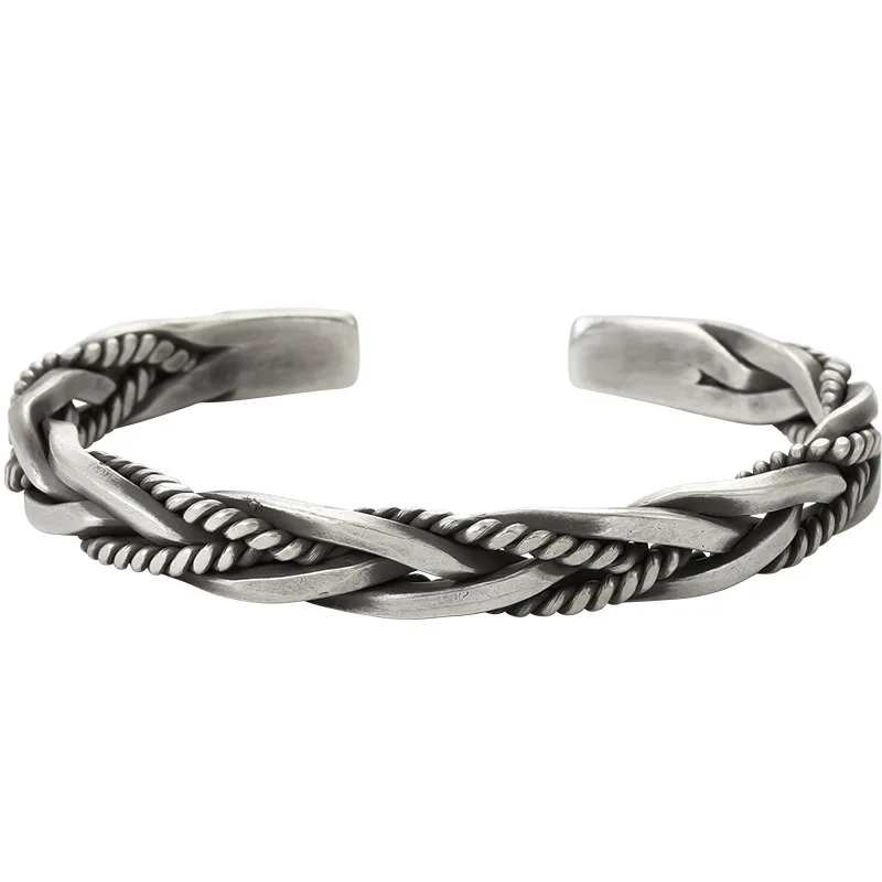 

Silver Color Twisted Woven Bracelet Neutral Retro Thai Original Handmade Exquisite Unique Opening Bracelet Gift