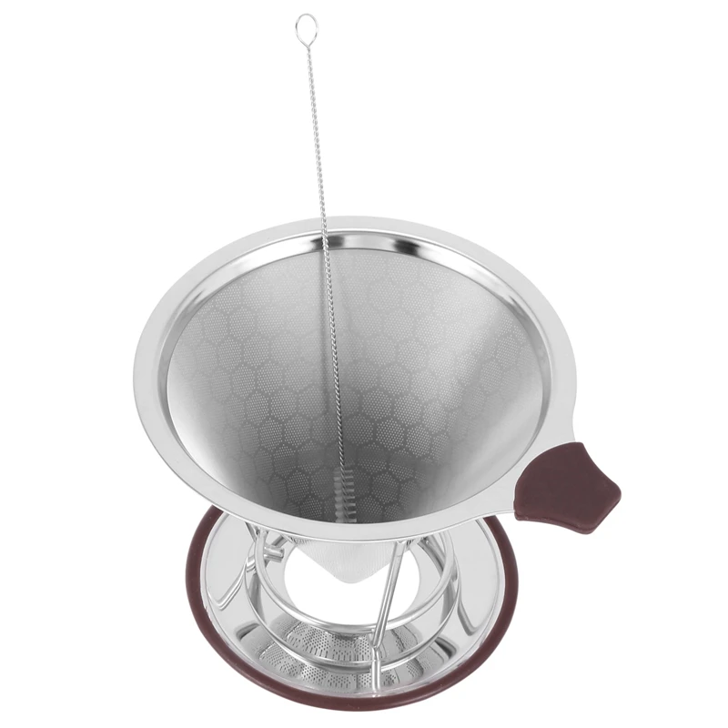 

Фильтр для кофе премиум-класса из нержавеющей стали, многоразовый конус-капельница для разлива кофе с нескользящей подставкой для чашек, бе...