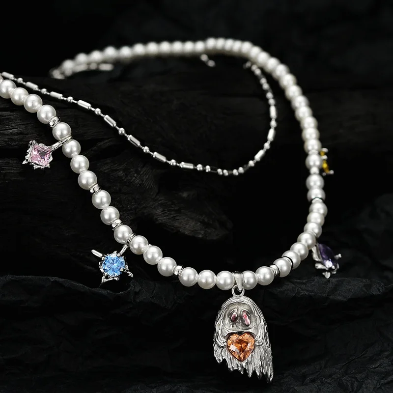 

Youth of Vigor Solid 925 Silver Halloween Spirit Zircon Pearl Accent Little Witch Original Woman Necklace Y1S2N1009