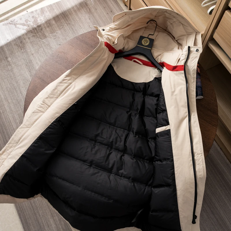 Men Duck Down Coat Winter Warm Parkas Long Jacket Male Hooded Outerwear Casual Waterproof Windbreaker Ivory Off-white XXXL 3XL