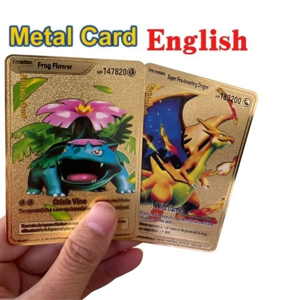 Sale well English pokemon metal card vmax original pikachu charizard gold game collection cards