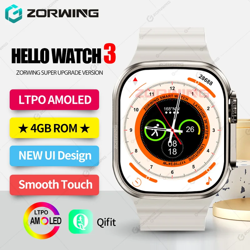 

Hello Watch 3 AMOLED Men Smart Watch H11 Ultra Upgraded Full Screen Titanium Smartwatch with NFC Compass 4GB ROM for Android IOS