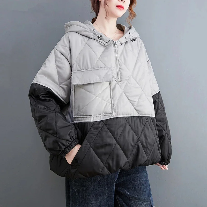 

Autumn Winter Cotton Padded Vintage Hoodie Loose Casual Jackets For Women Coats 2022 Pullover Clothes Female Outerwear
