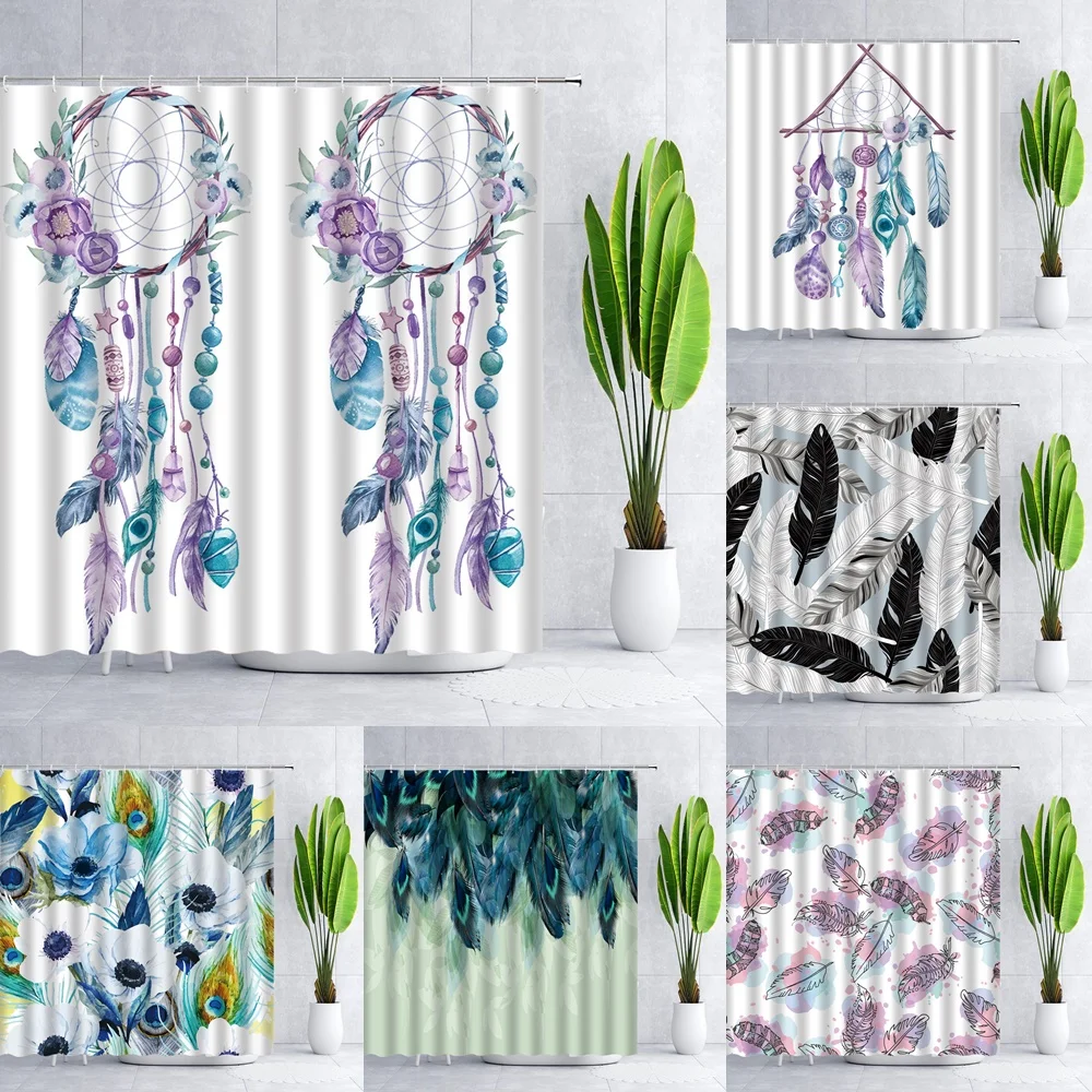 

Colorful Dreamcatcher Feather Shower Curtain Bathroom Decor Tribal Dream Catcher Bohemia Bath Curtains Fabric Bathtub Screen New