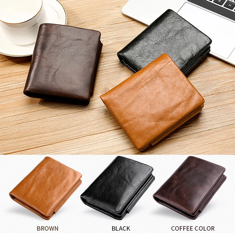 

Мужской винтажный кошелек из 100% натуральной кожи, на молнии, с RFID-защитой