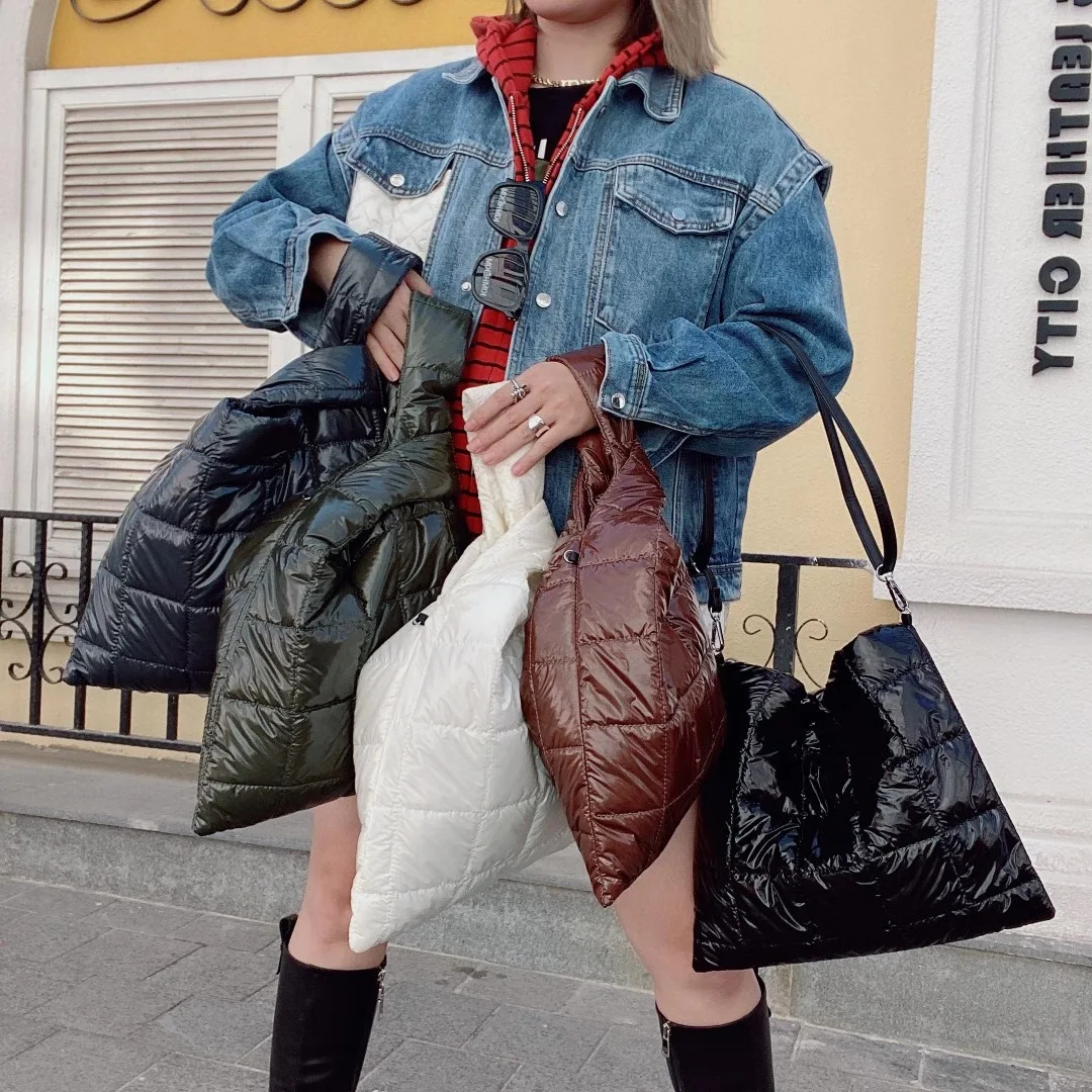 

Cotton Space Bags for Women Designer Handbag Winter Padded Wrist Bag Luxury Down Shoulder Bag Ladies Quilting Tote Hobo Shopper