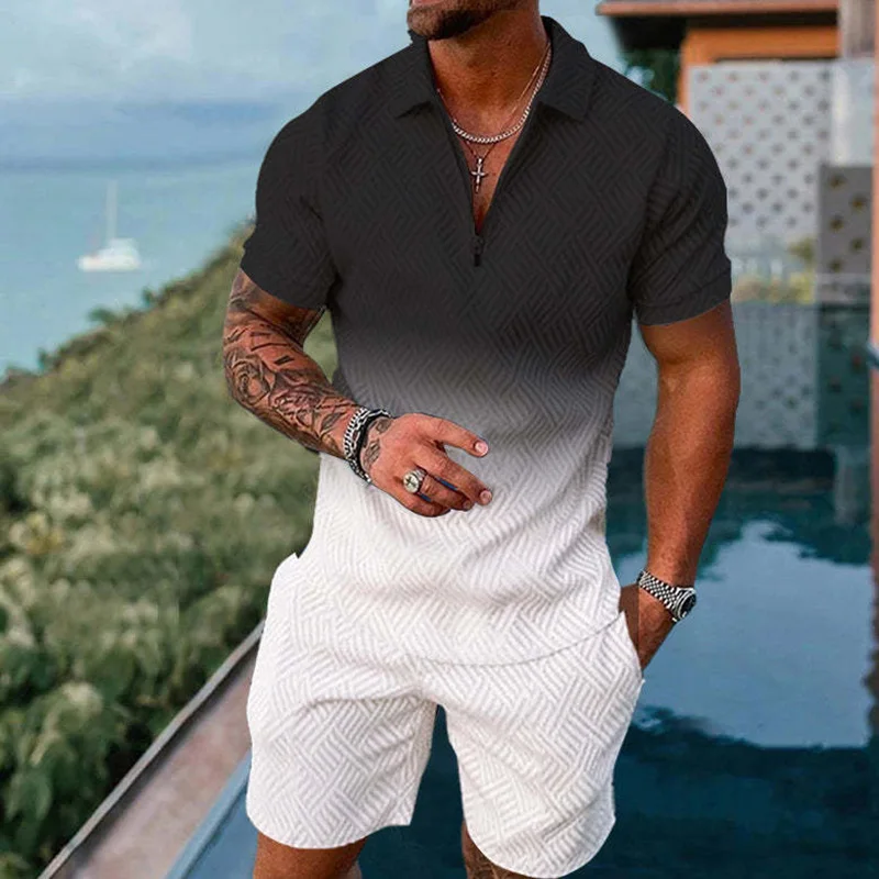 

Men's Tracksuit Casual Summer Short Sleeve Polo Shirt Shorts Suit Two-Piece Set Male Clothing Geometric 3D Print Clothes For Man