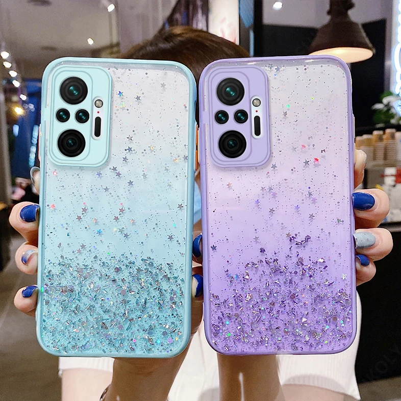 

Чехол-накладка для Xiaomi, Redmi Note 10, 9, 10S, 9S Pro Max, 8, 5, 4, 4X, K40, 9A, 9C, 9i, 9T, 8A, Mi POCO X3 NFC Pro, F3, M3, 11, с блестками в виде звезд