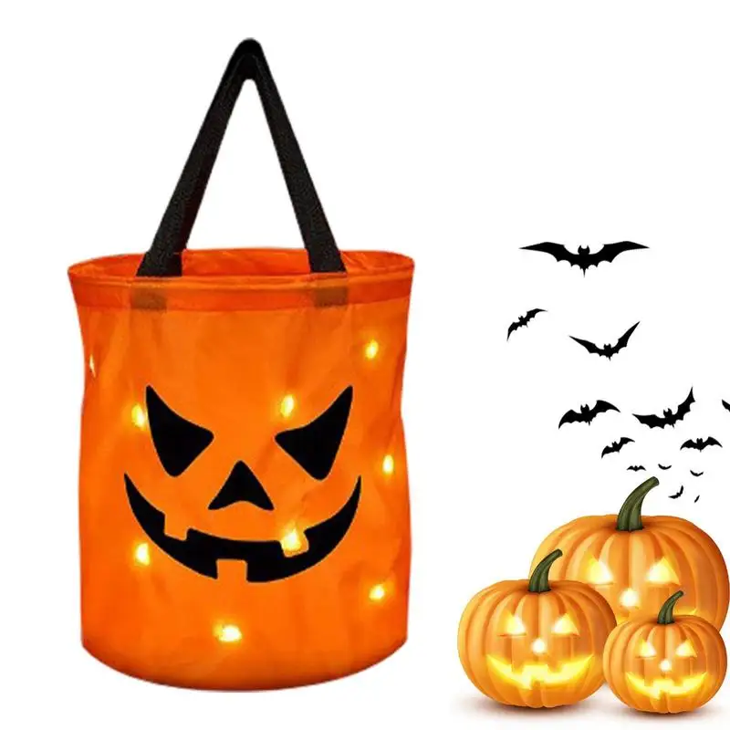 

LED Light Halloween Candy Bags Light Up Trick or Treat Bags Pumpkin Bag Multipurpose Goodie Bags for Halloween Birthday Party