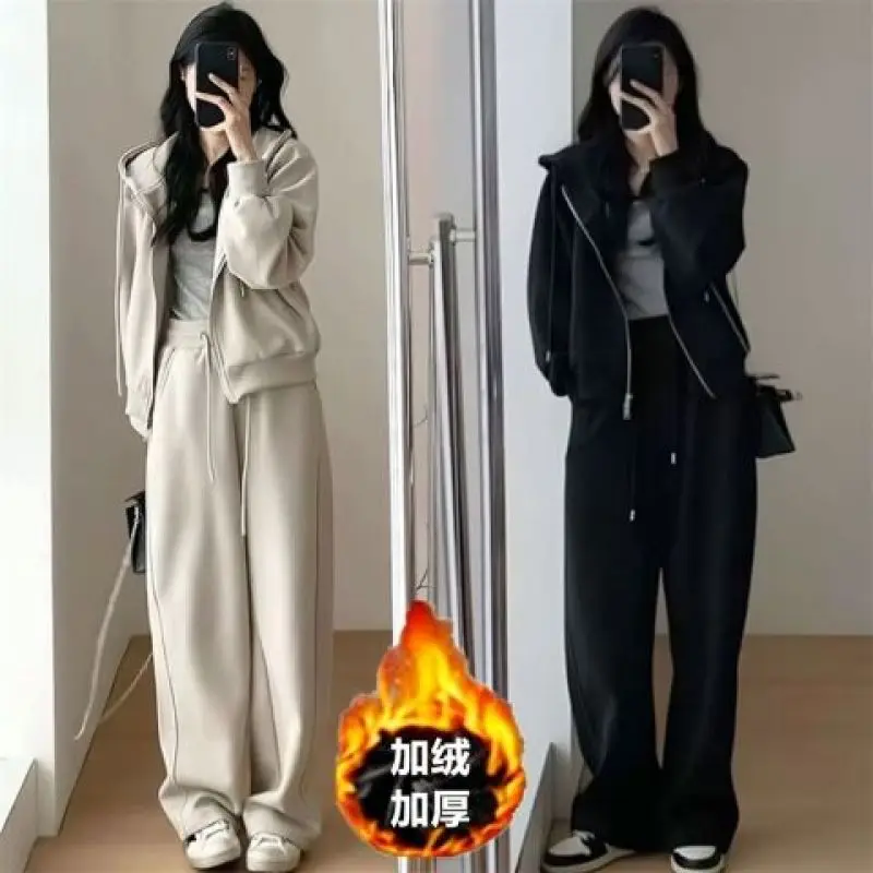Бархатный и утолщенный спортивный костюм для женщин осенне-зимний корейский
