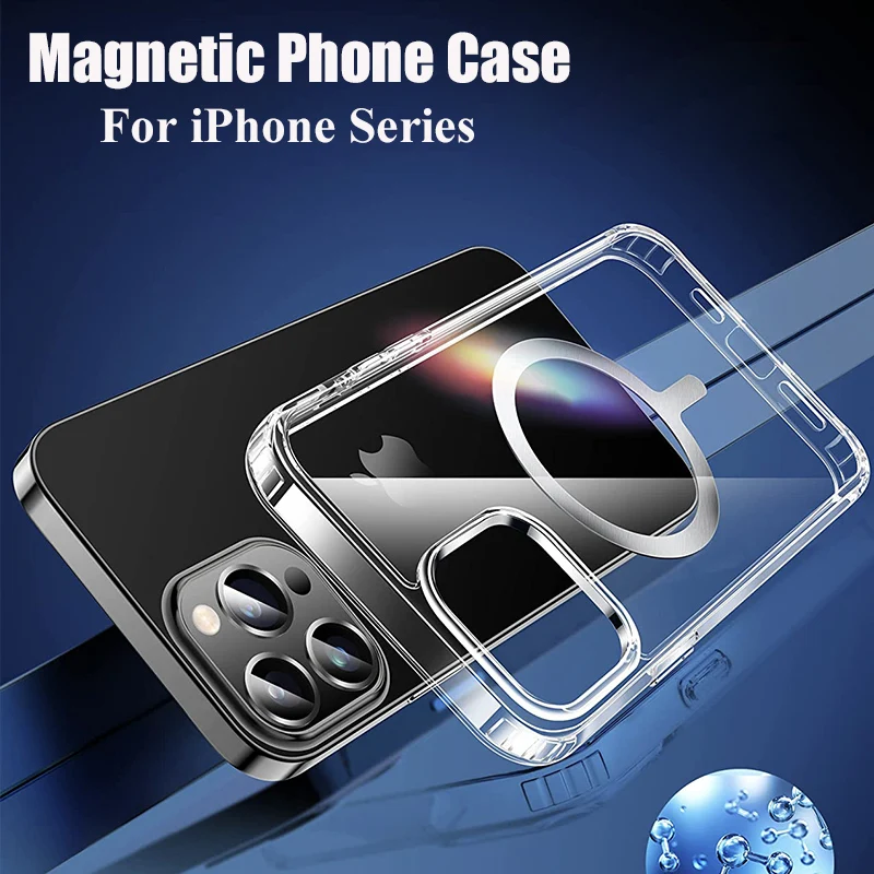 

Магнитный Прозрачный чехол для Magsafe для беспроводной зарядки iPhone 14 Pro Max 13 12 Mini 11, противоударный защитный чехол для сотового телефона