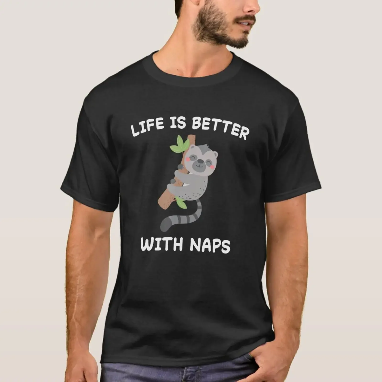 Фото Футболка-ночнушка Lemur Nap с винтажным принтом, дизайнерская одежда, стильная, эластичная, удобная №1