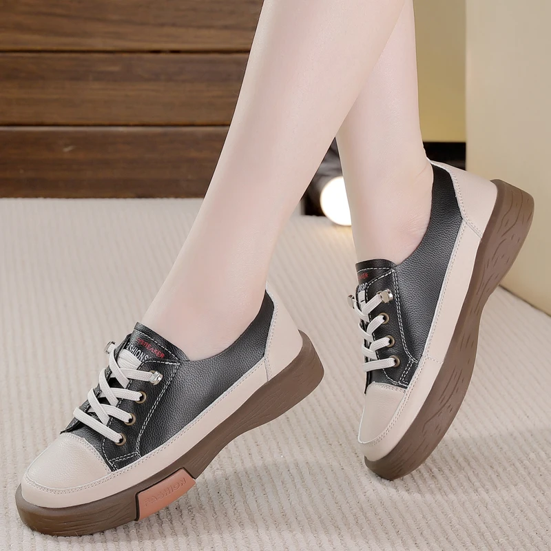 

All Season Microfiber Lace up Women Casual Shoes Trendy Thick Flat Sole Women Sport Shoes Low Cut Moccasins Shoes Ladies