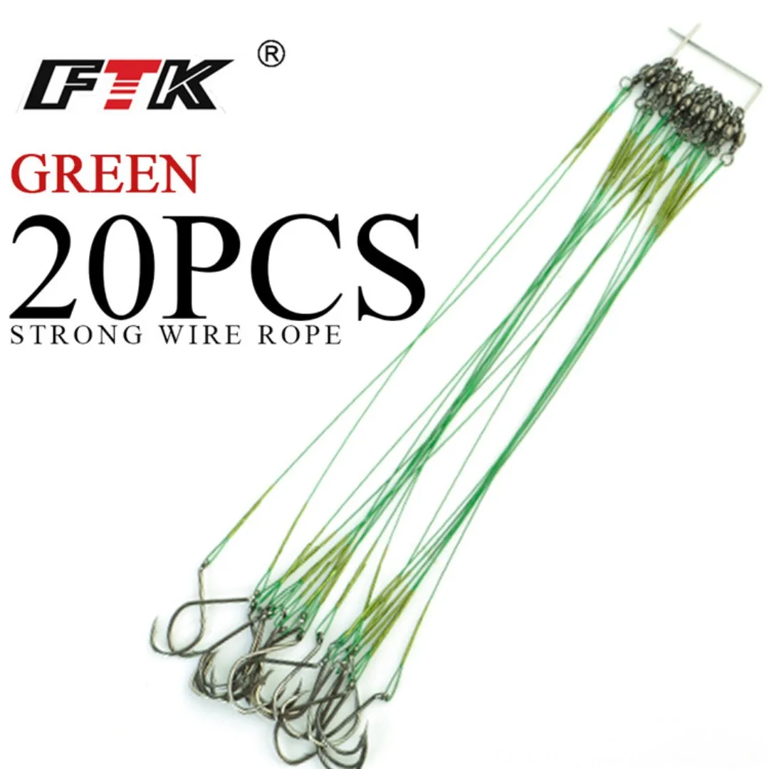 

FTK 20Pcs/lot Steel Wire Leader Line With Swivel Fishing Connector 20cm Fishing Line Sink FIshing Rope