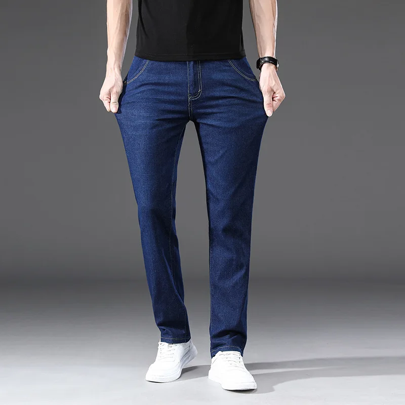 New Summer Thin Fashion Brand Men's Jeans Men Straight Tube Loose Stretch Slim Black Casual Long Pants Fashion Black Jeans