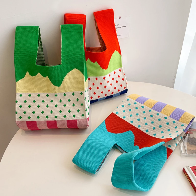 Sweet Polka Dot Knitted Checkerboard Bag Personality Versatile Shoulder Handbag Female Handbag