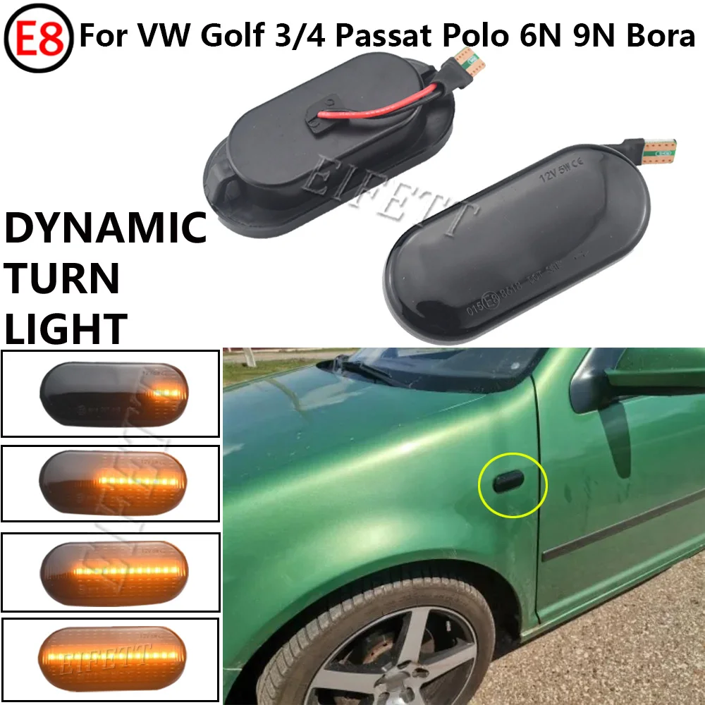 

NEW 2pcs Amber Dynamic LED Side Marker Turn Signal Lights For Volkswagen MK4 Golf 3 4 Jetta Bora Lupo Polo 6N 9N Leon Ibiza 6L