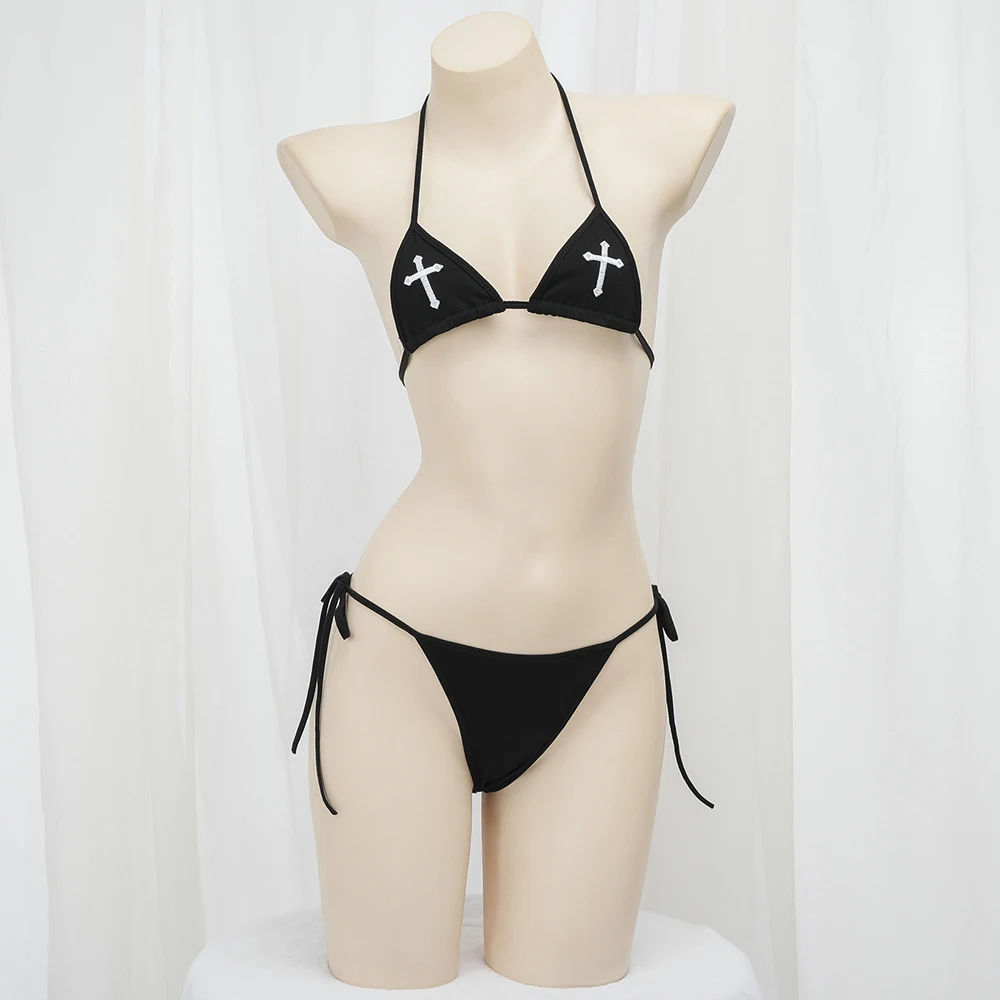 Сексуальное бикини 2024 женский купальный костюм с вышивкой крестом и разрезом