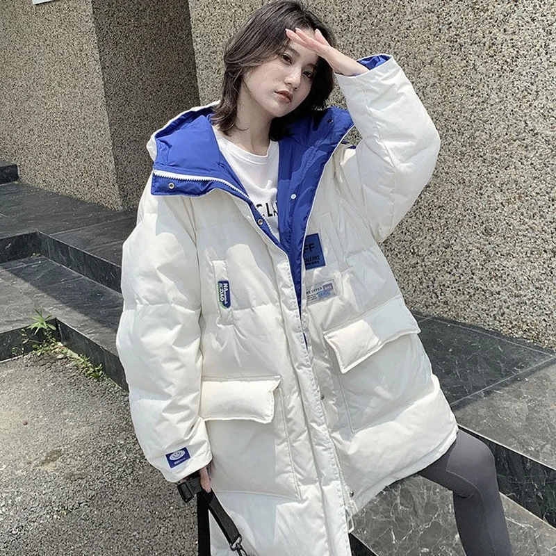 Winter Women's Cold Coat Parkas Super Hot Hooded Padded Jacket Can Be Worn on Both Sides Mid Length Coat Snow Outercoat New