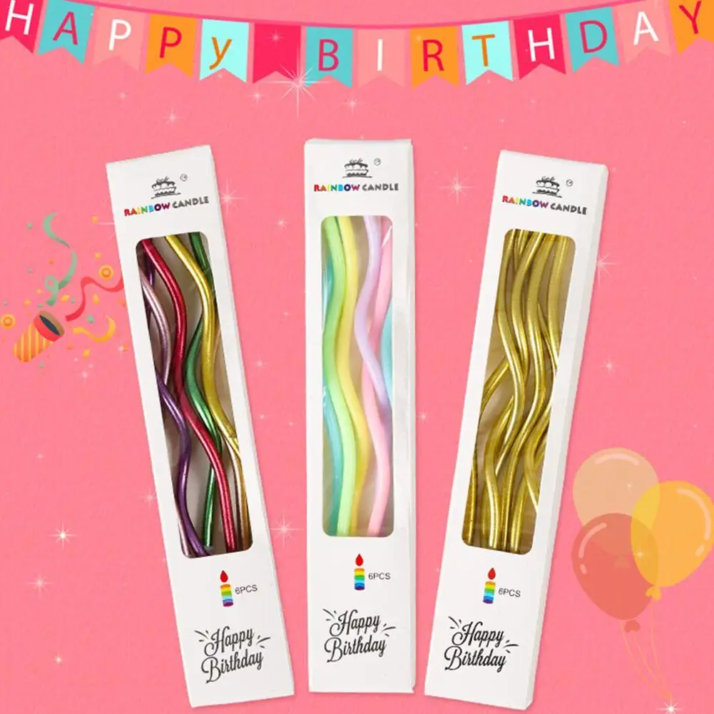 

6Pcs Curved Cake Candles Birthday Baby Shower Gender Reveal Cupcake Decorating Candle Toppers Wedding Party Decorative Supplies