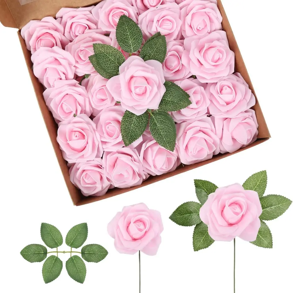 

25/50 шт., пенопластовые настоящие искусственные розы с стеблями