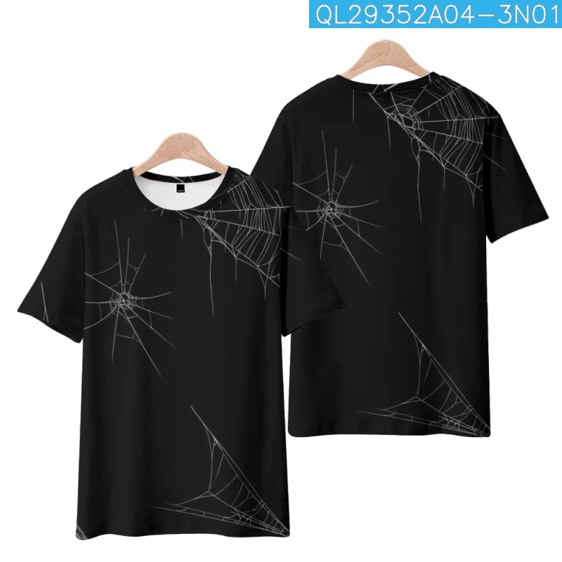 

Summer Fashion Casual Streetwear Cobweb Printed Black Short Sleeve Beach T-Shirt Men Women Hip Hop Top Tees