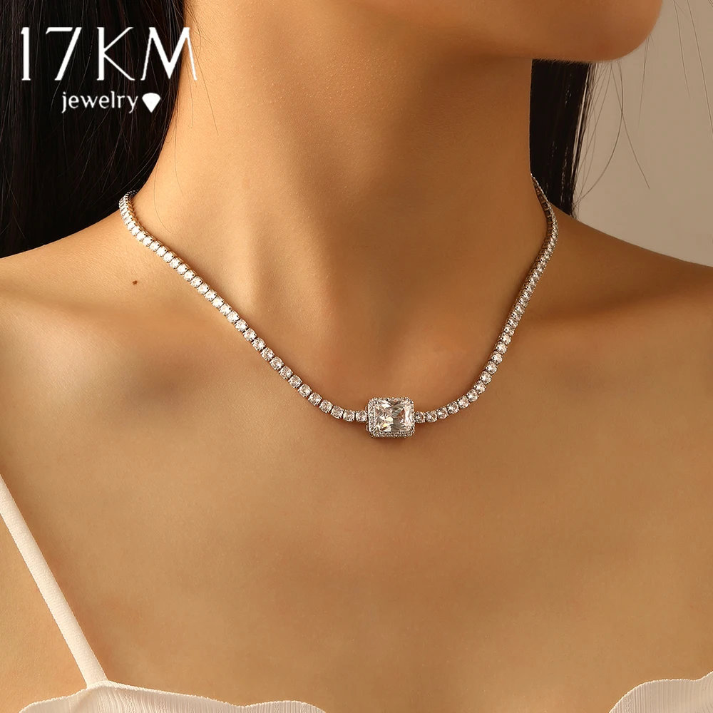 

17KM Fashion Shiny Zircon Necklace for Women Girls Luxury Twinkle Crystal Pendant Clavicle Chain Chocker New Trendy Jewelry