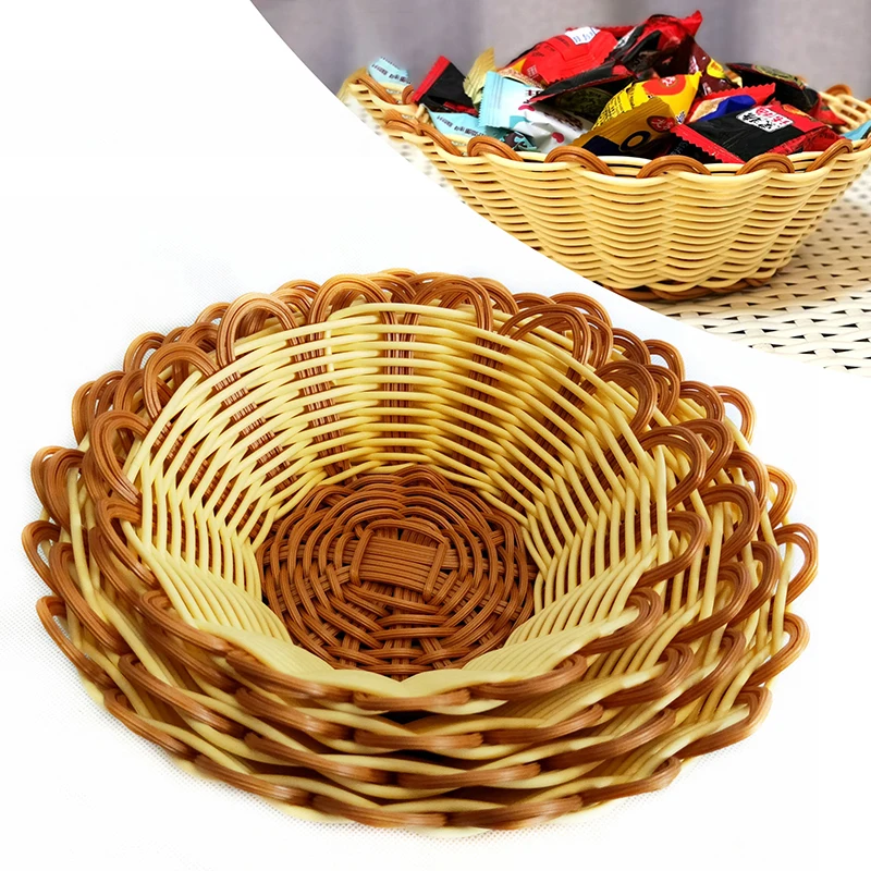 

Rattan Woven Basket Home Living Room Storage Holder Dried Fruit Cake Organizer Fruit Tray Desktop Storage Basket