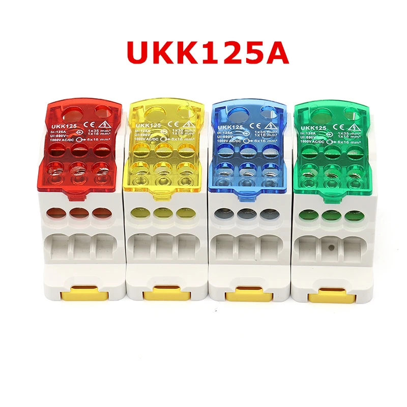 

1 PC UKK125A Din Rail Terminal Electric Wire Connector Universal Power Juction Box 1IN 6 Out Block Distribution Box