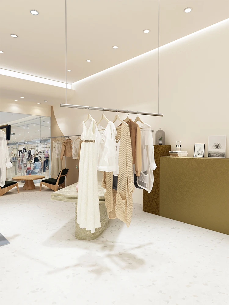 

Clothing store display rack hanging wire hanger women's clothing store hanging clothes bar window stainless steel lifting bar ha