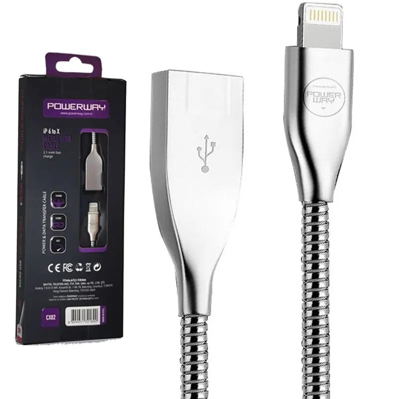 

POWERWAY CX-02 IPHONE 5*6*7*8 * X METAL charging and DATA cable 2000 MA