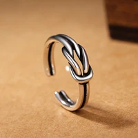 tulx vintage silver color opening rings for women fashion creative knot twining ring party jewelry size adjustable