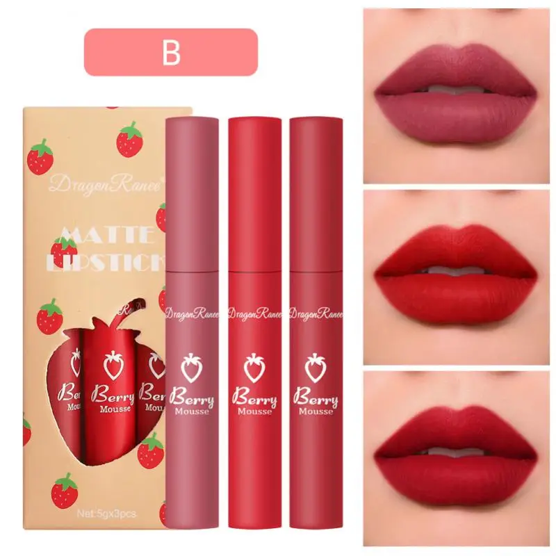 

ELECOOL 3Pcs Lip Gloss Set Matte Red Tint For Lips Makeup Long Lasting Nude Lip Glaze Waterproof Lipstick Kit Korean Cosmetics